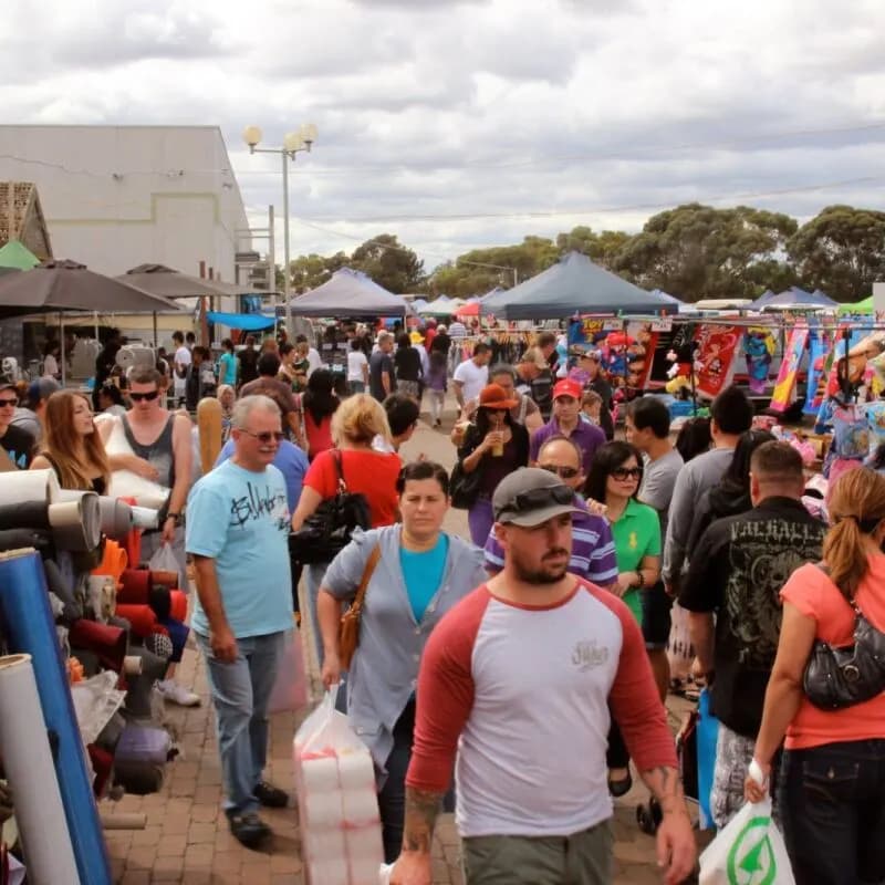 A crowd between the stalls at Laverton Market