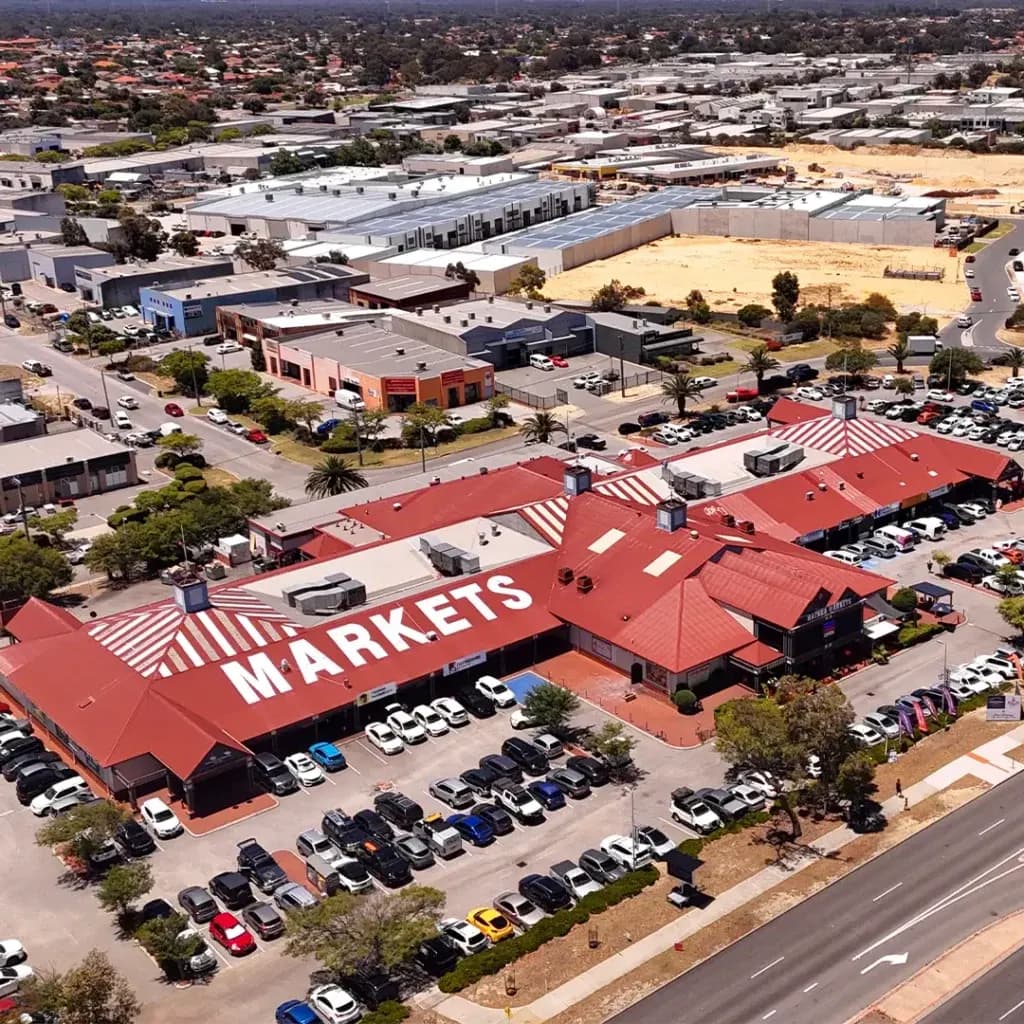 Aerial view of the Malaga Markets building and car park