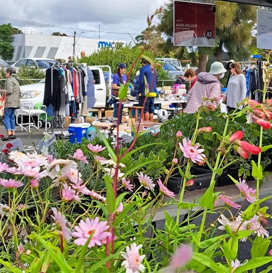 Clothing and plant stalls at The Belmont Market in Geelong