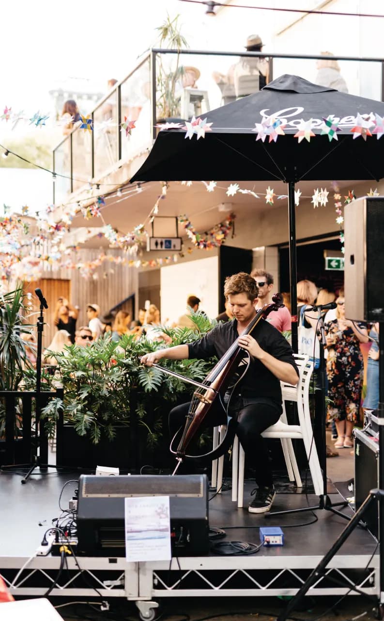 Musician playing at the Valley Laneway Markets