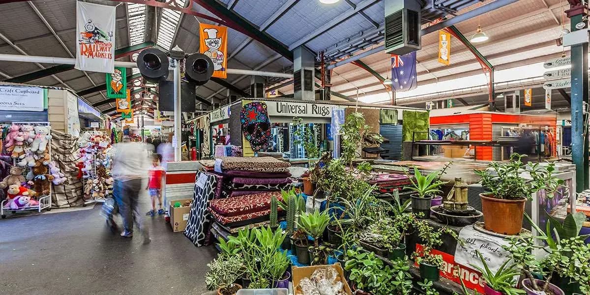 Plant stalls inside the Gosnells Railway Markets hall
