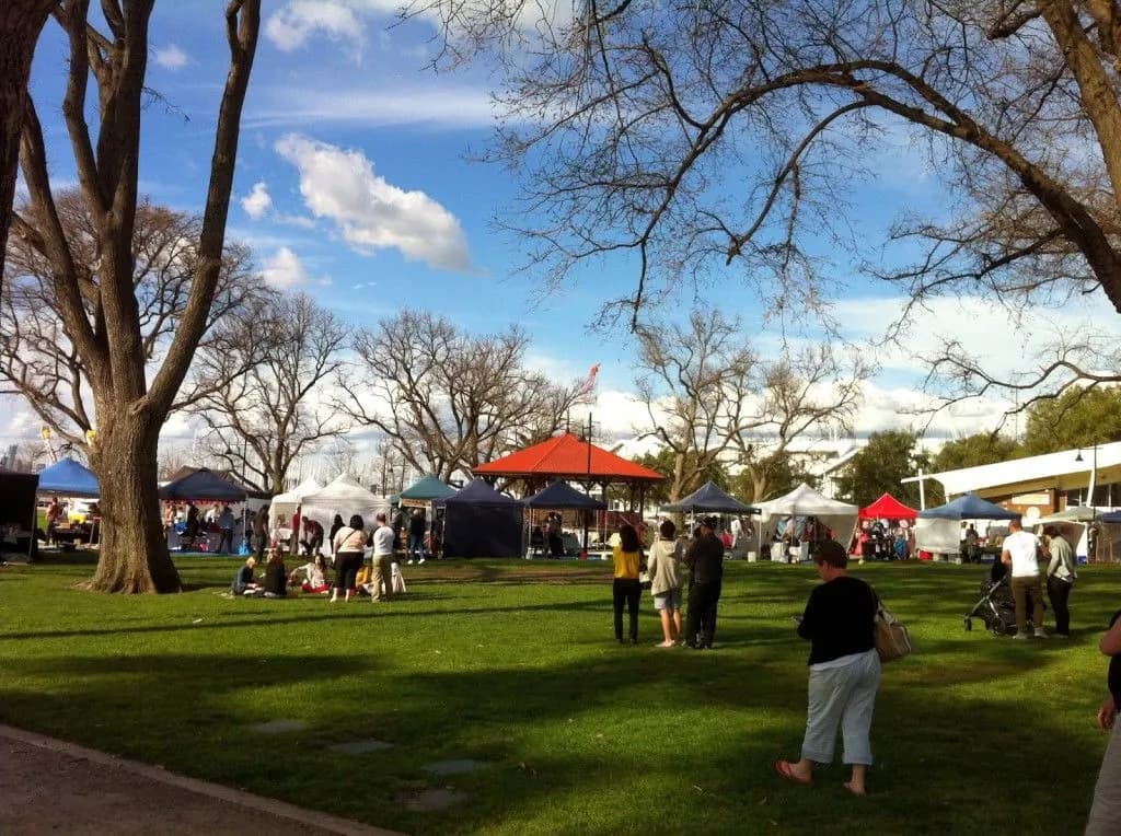 Stalls among the trees at Commonwealth Reserve, Williamstown