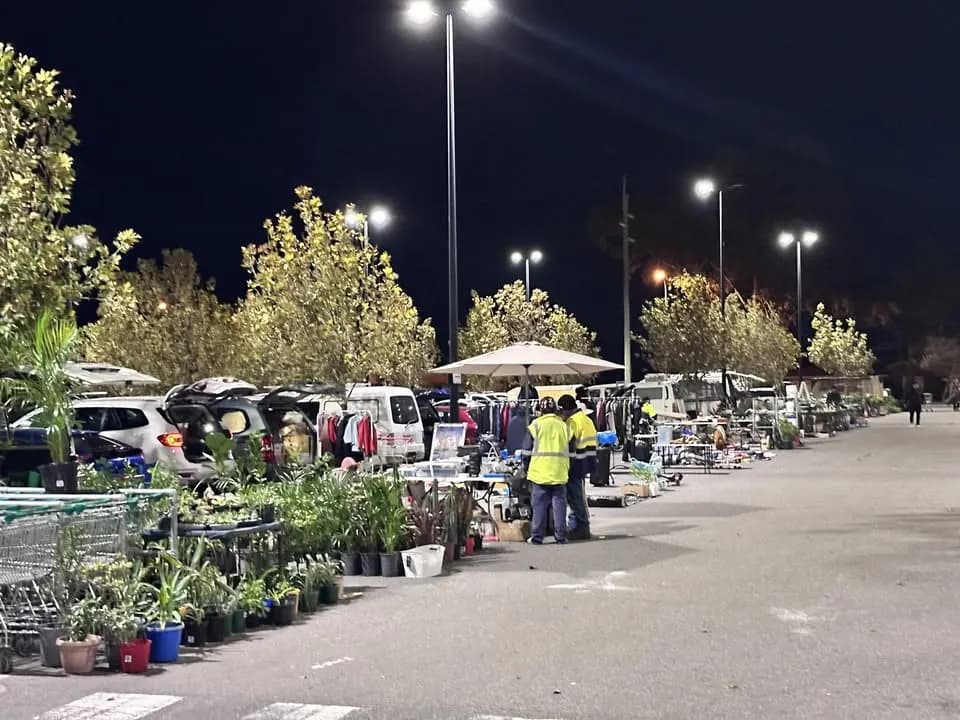 Stalls set up in the car park at Belmont Rotary Club Flea Market