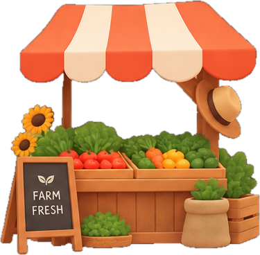Clay illustration of a farm-fresh produce stall