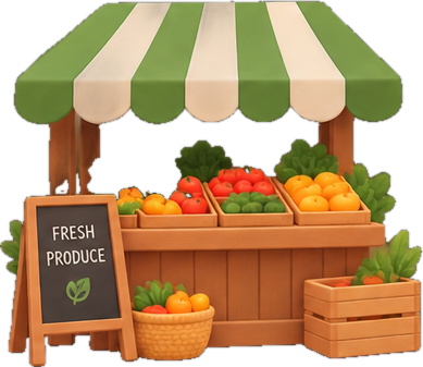 Clay illustration of a fresh produce hall